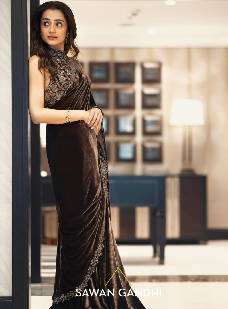 Trisha in coffee velvet saree