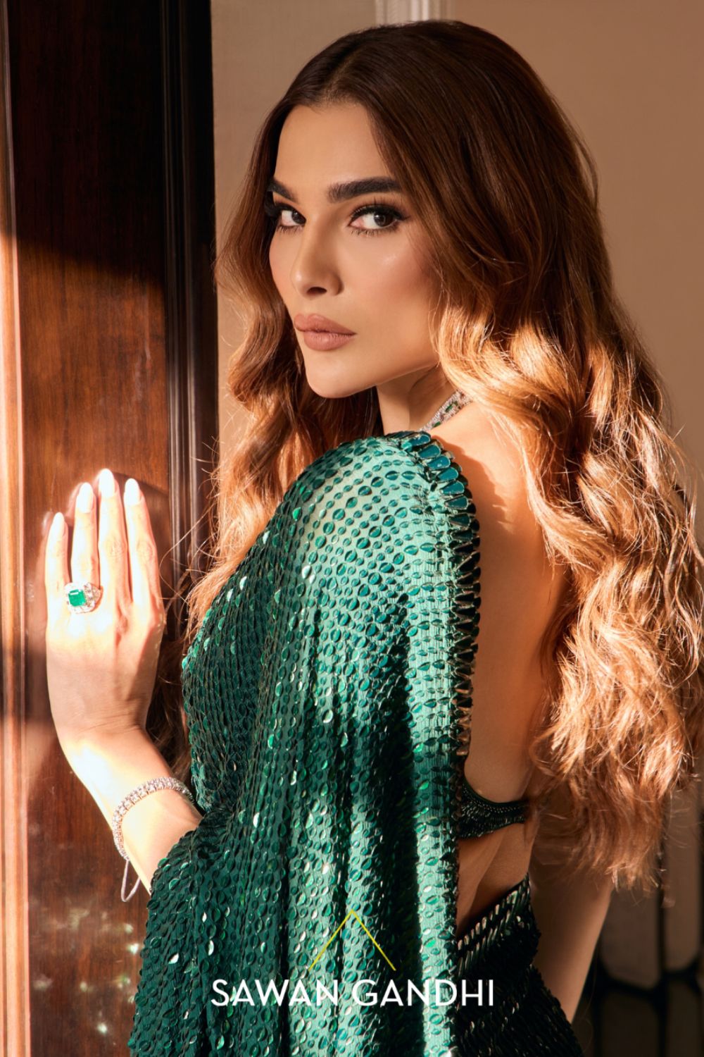 Samaira Sandhu in Bottle Green Kashti Saree