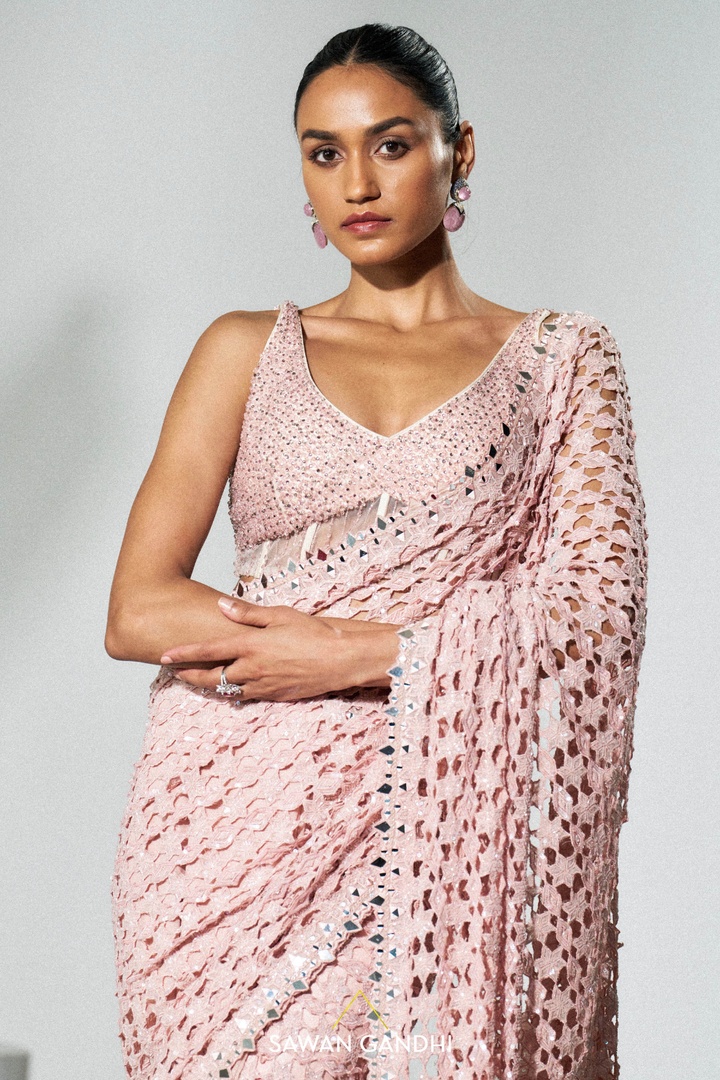 Blush pink cutwork saree