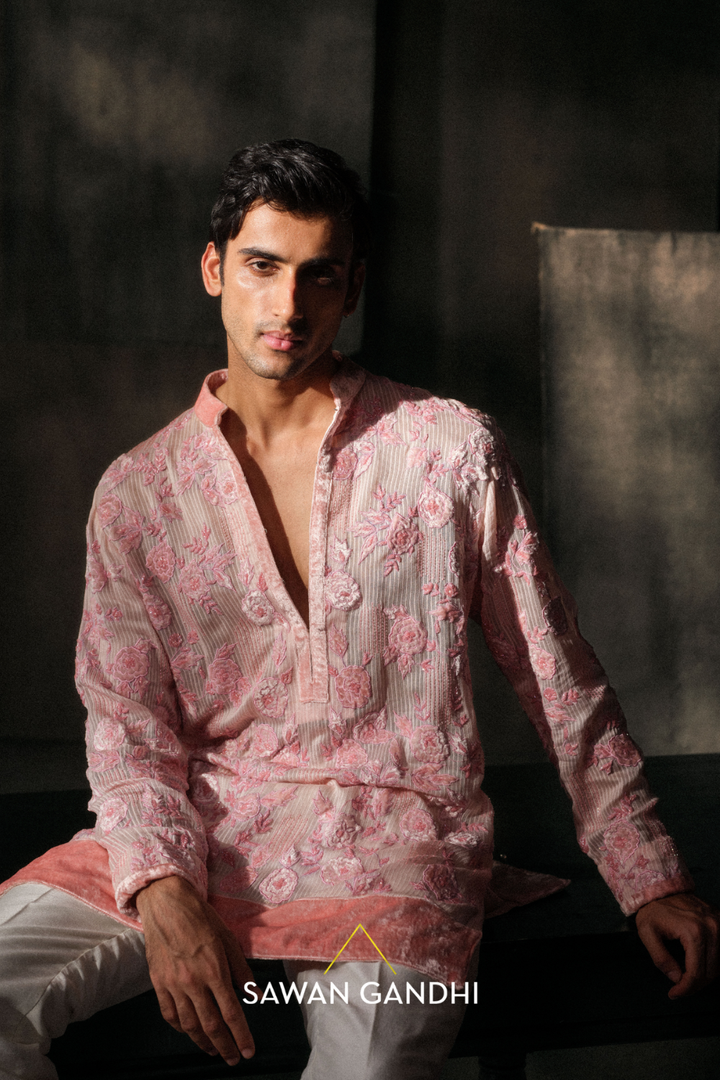 Peach Applique Work Kurta