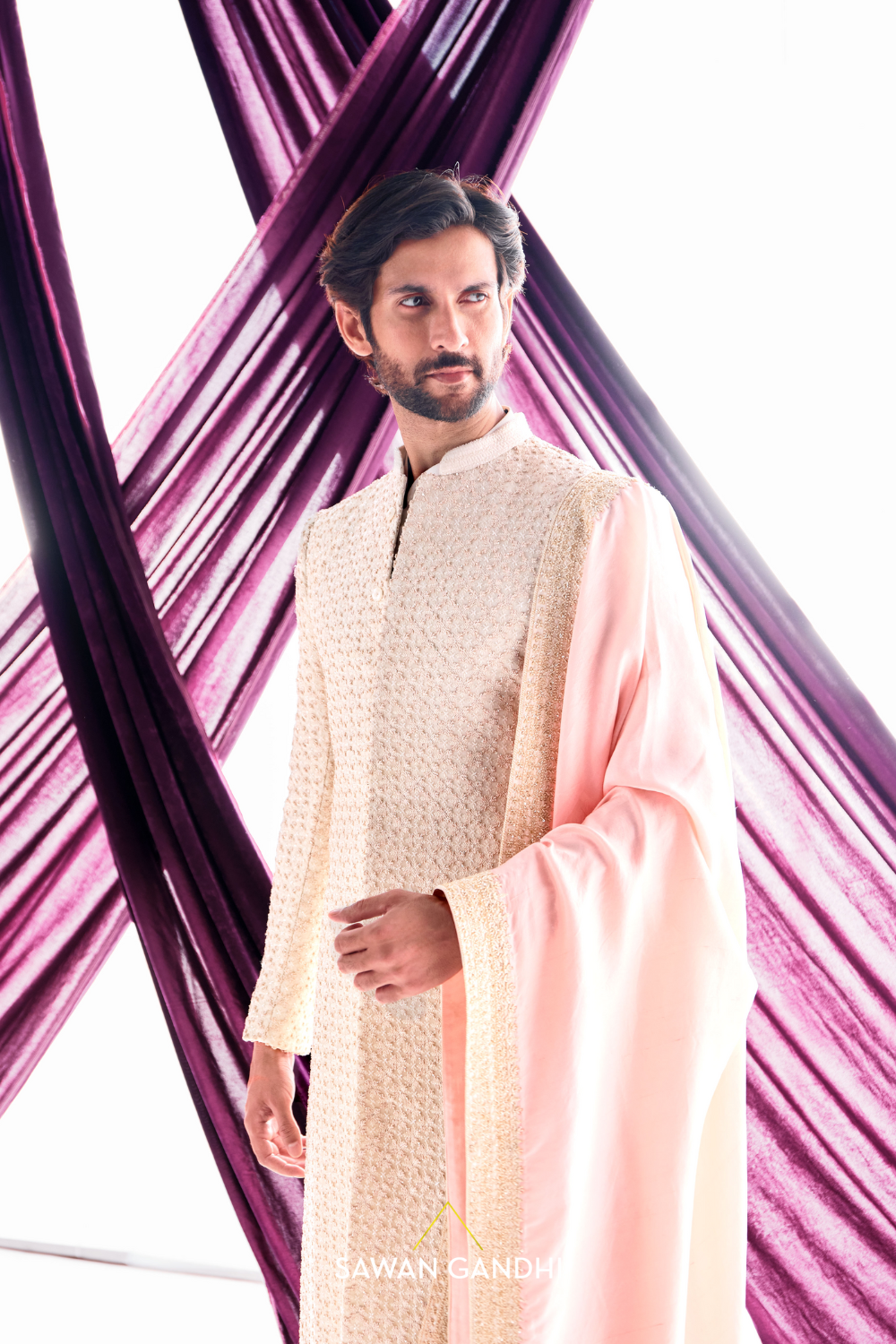 Ivory French knot sherwani