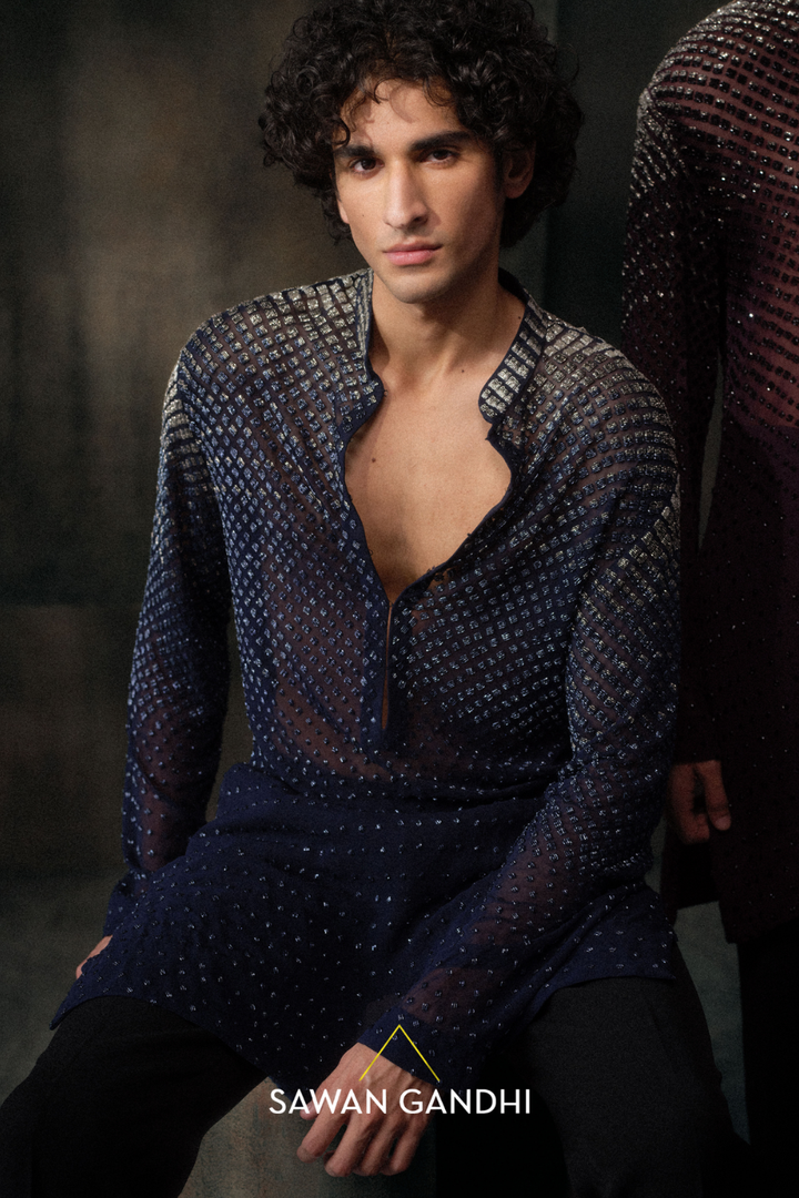 Blue Ombre Cutdana Kurta