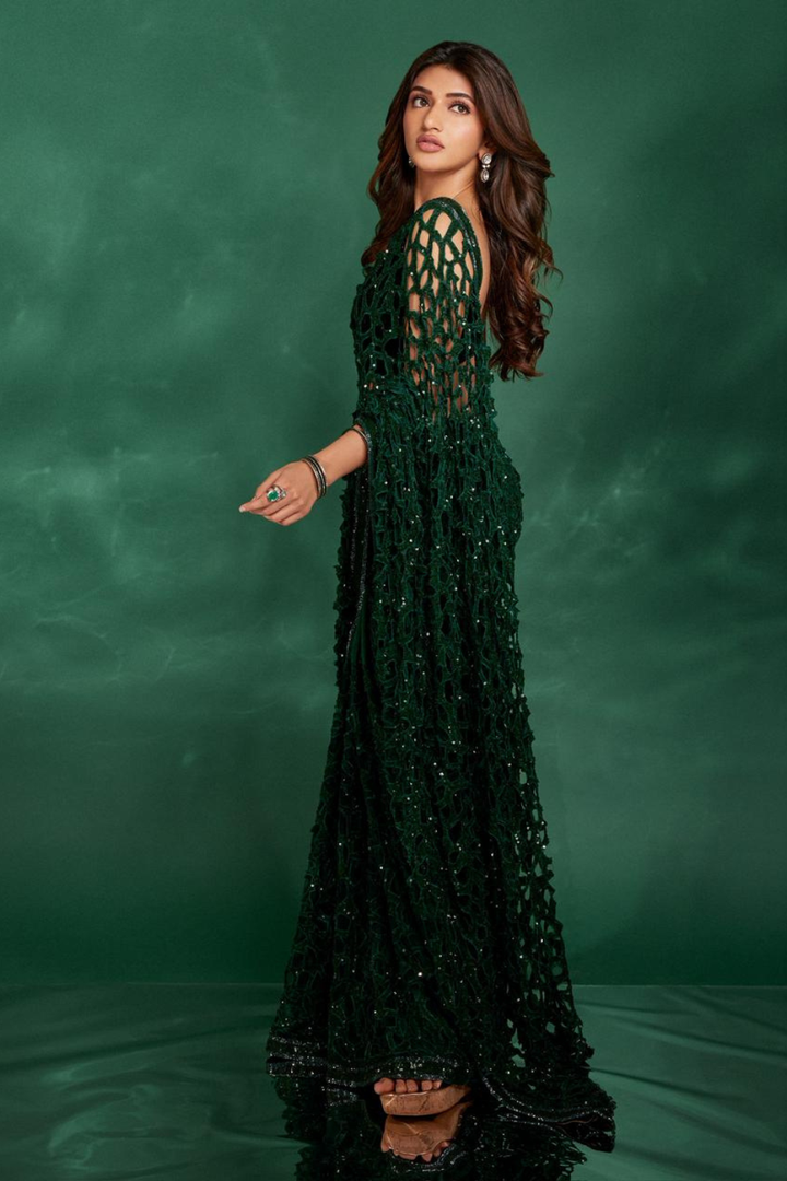 Sreeleela In Green Cutwork Saree