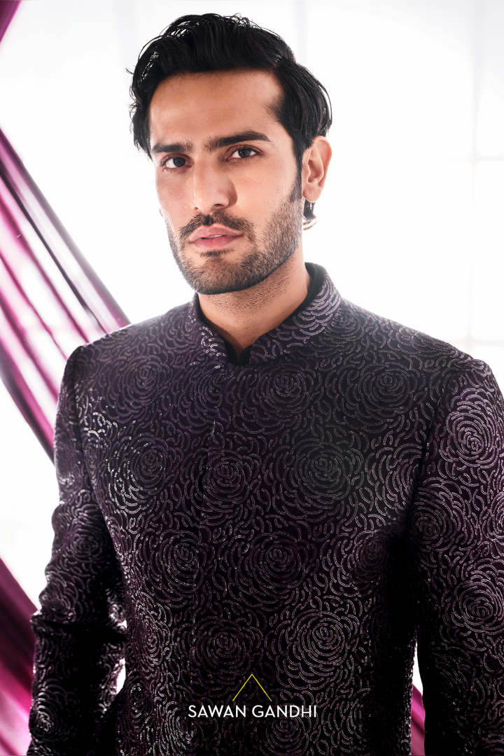 Wine black ombre sherwani