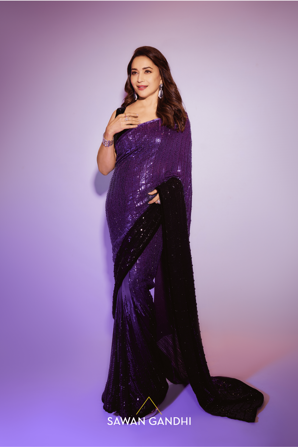 Madhuri Dixit in Royal purple to black ombré saree