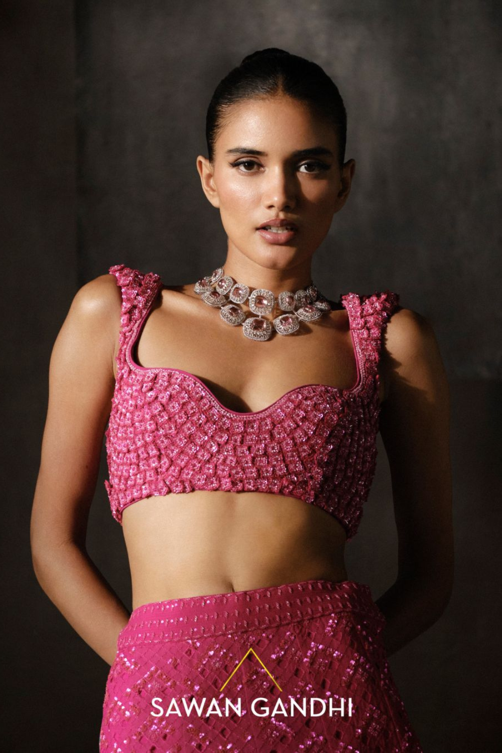 Hot pink cutwork lehenga