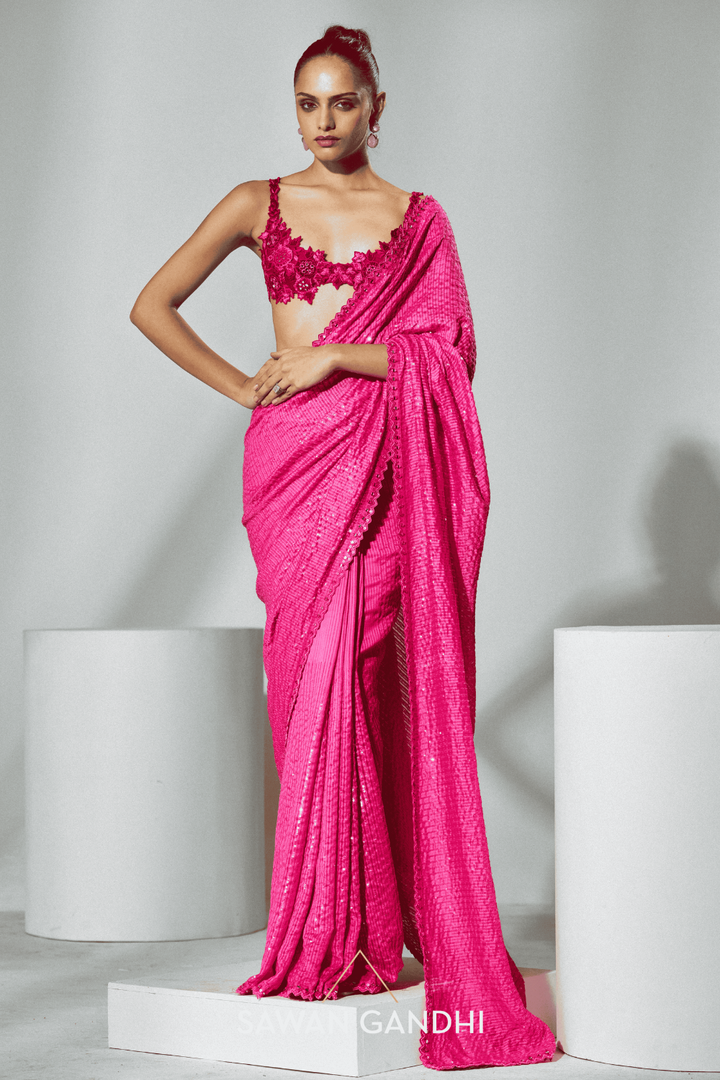 Fuchsia pink saree