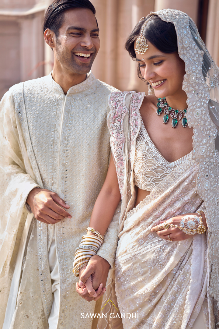 Ivory Chikankari saree