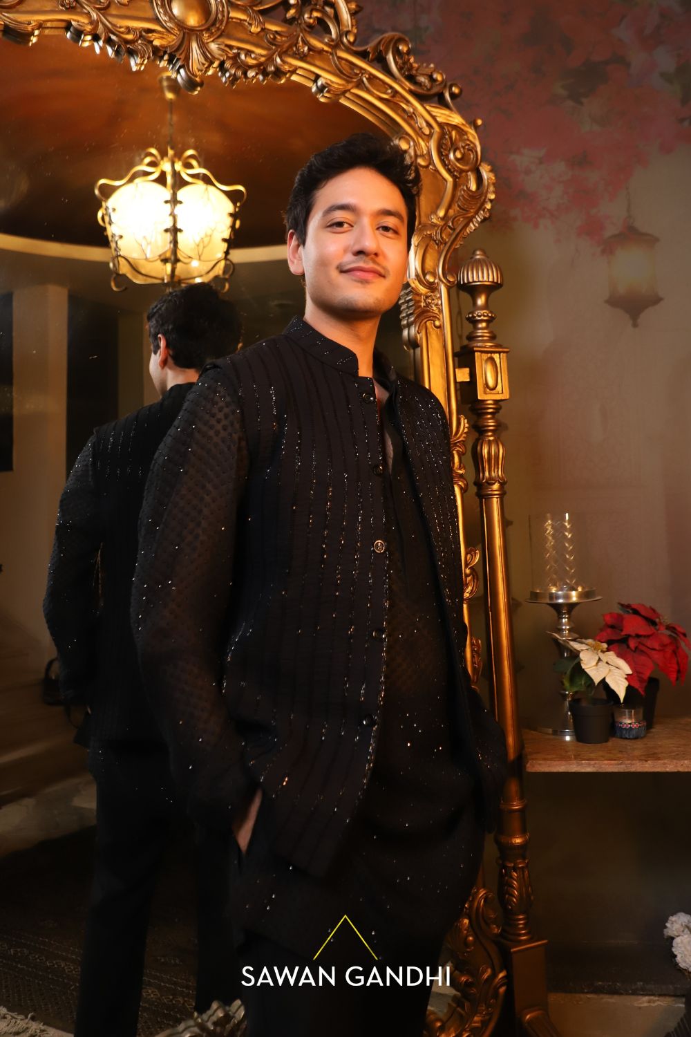 Zeyn shaw in Black cutdana nehru paired with black swarovski kurta