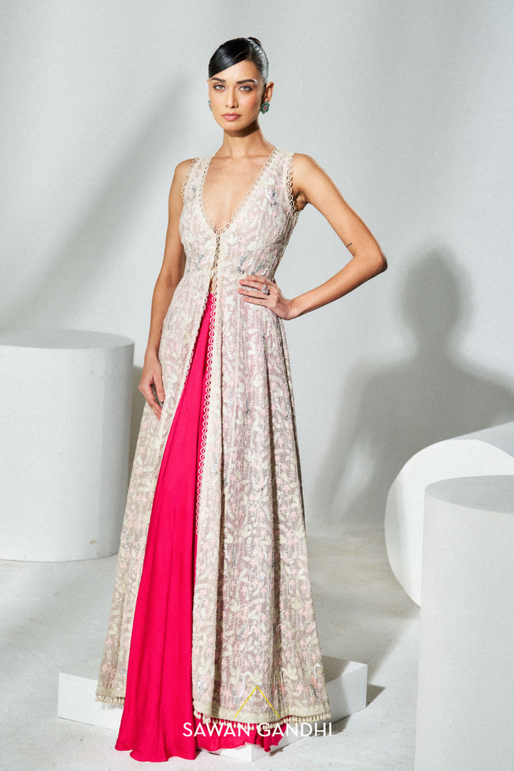 Ivory  threadwork swan cape set