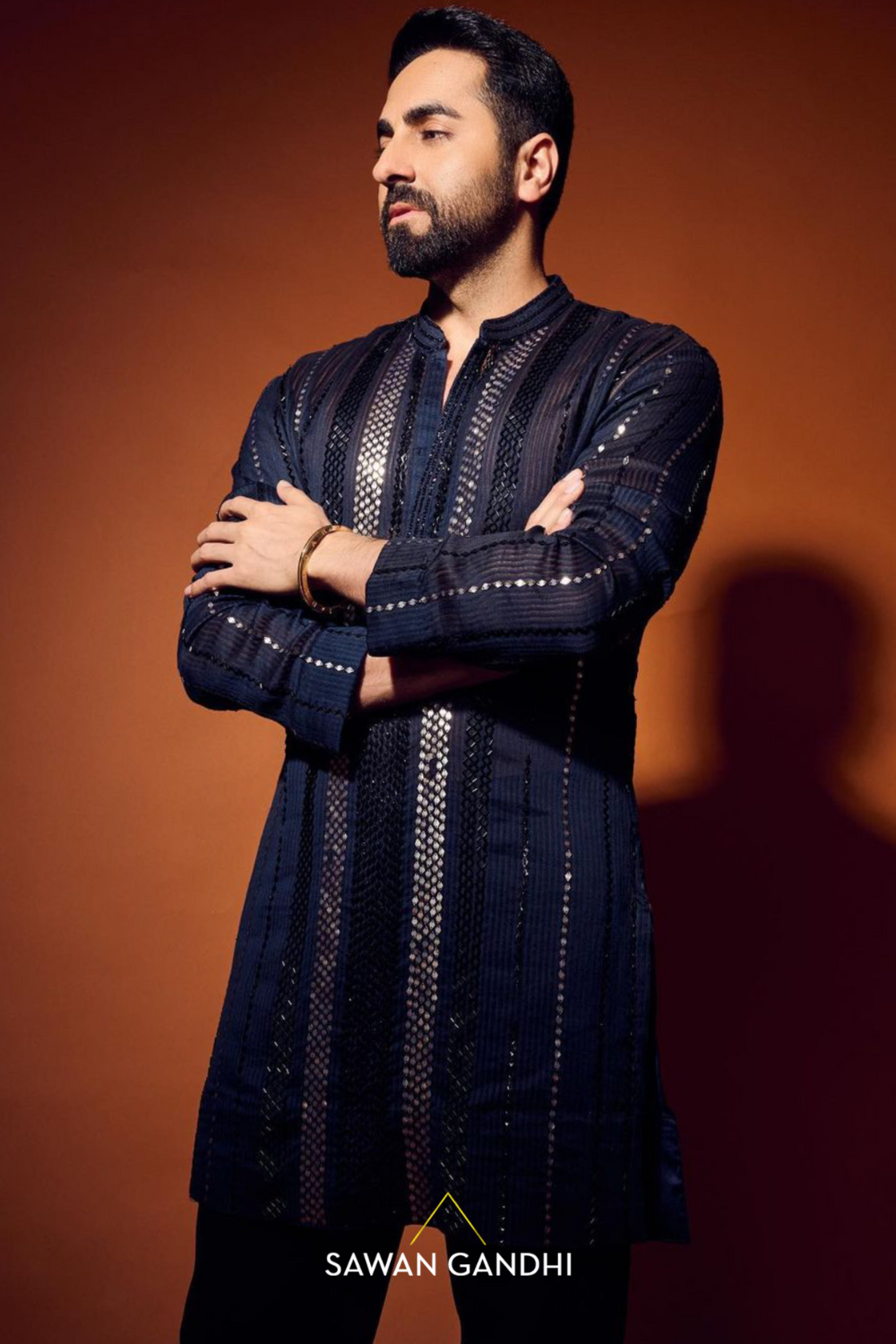 Ayushman Khurana in BLUE GICHA METAL SEQUINS KURTA