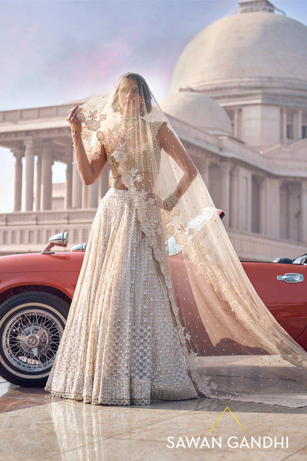 GOLDEN BEIGE MIRROR WORK LEHENGA