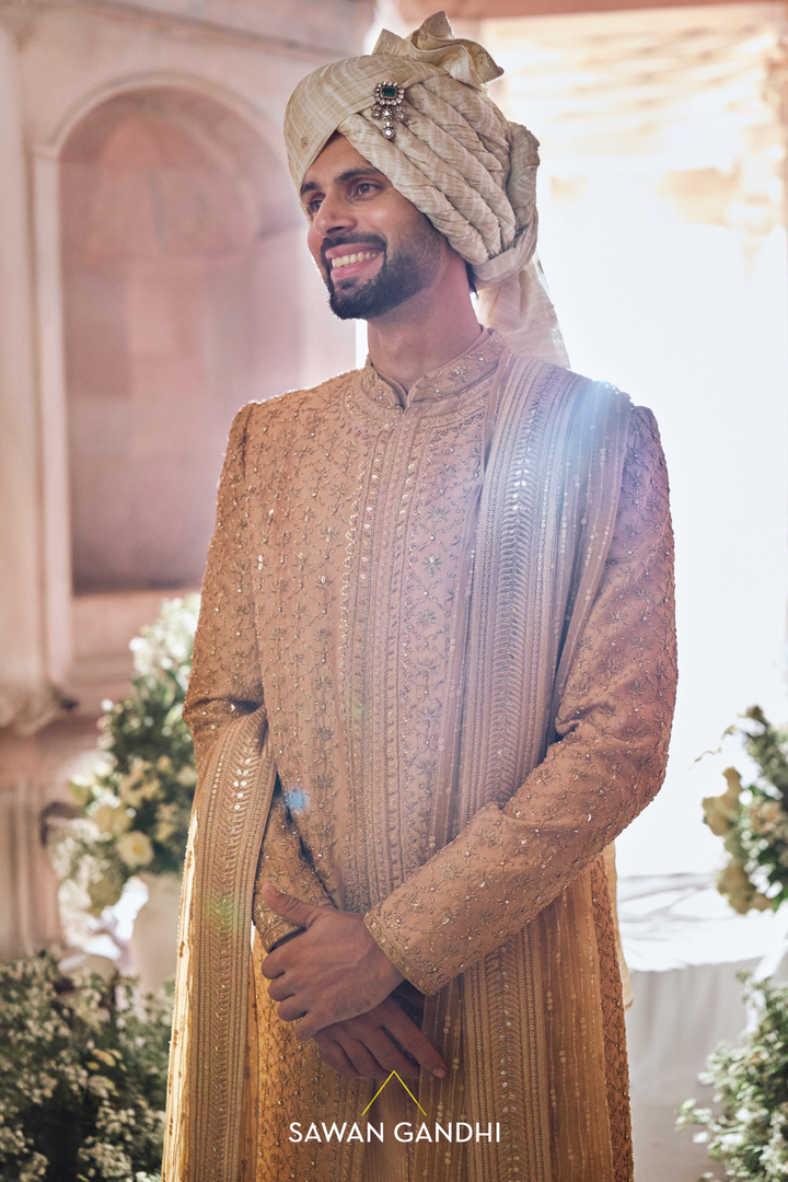 GOLDEN BEIGE LOTUS SHERWANI