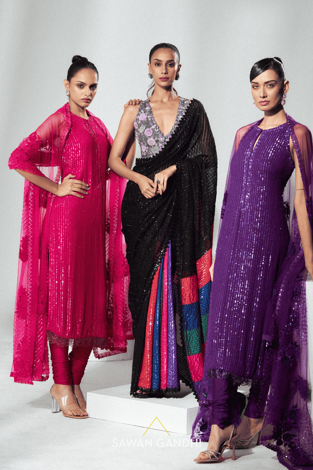 Black multicolour saree