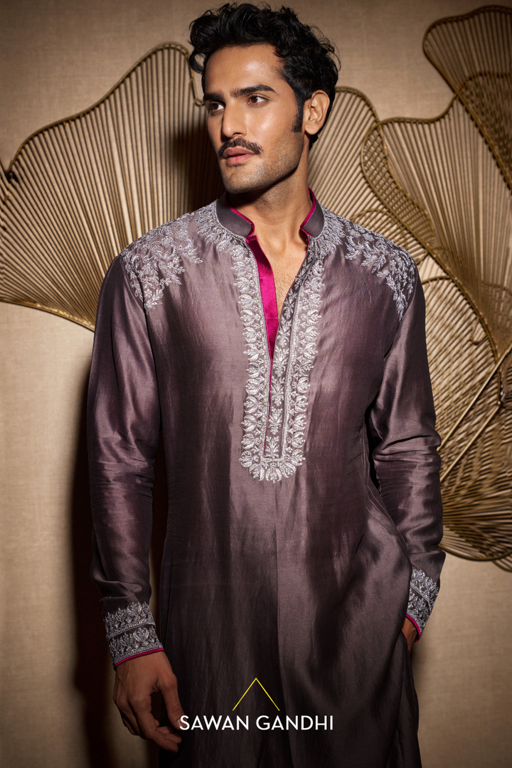 Fog grey thread work kurta