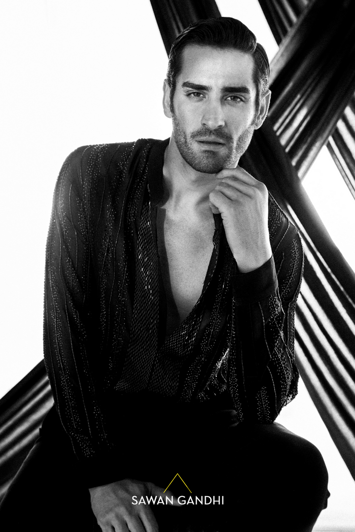 BLACK SWAROVSKI LINE SHIRT