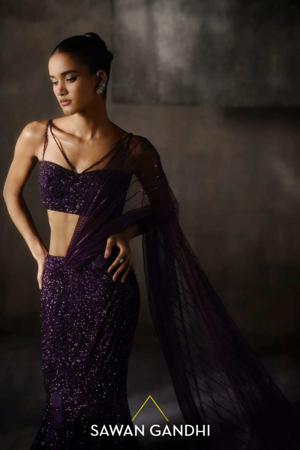 Wine fish cut lehenga