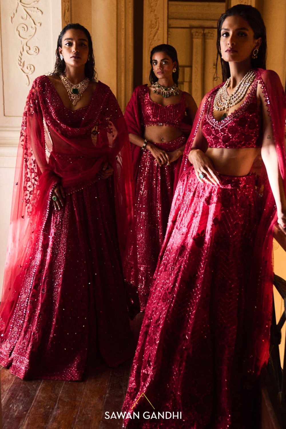 CRIMSON CHICKANKARI LEHENGA