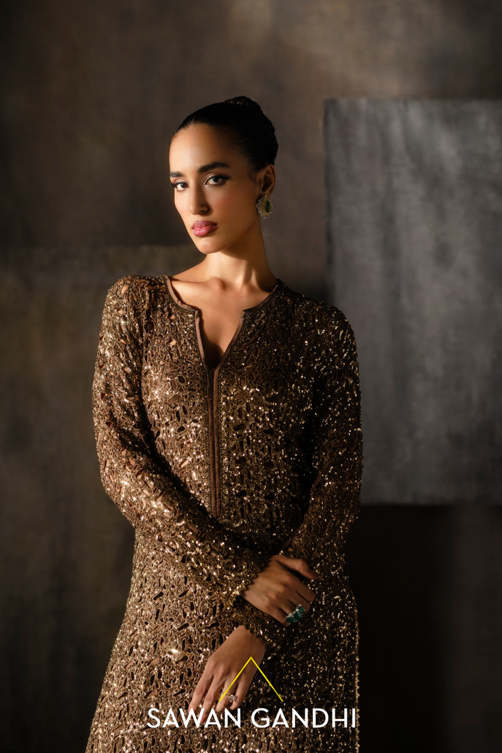 Coffee gold sequins suit