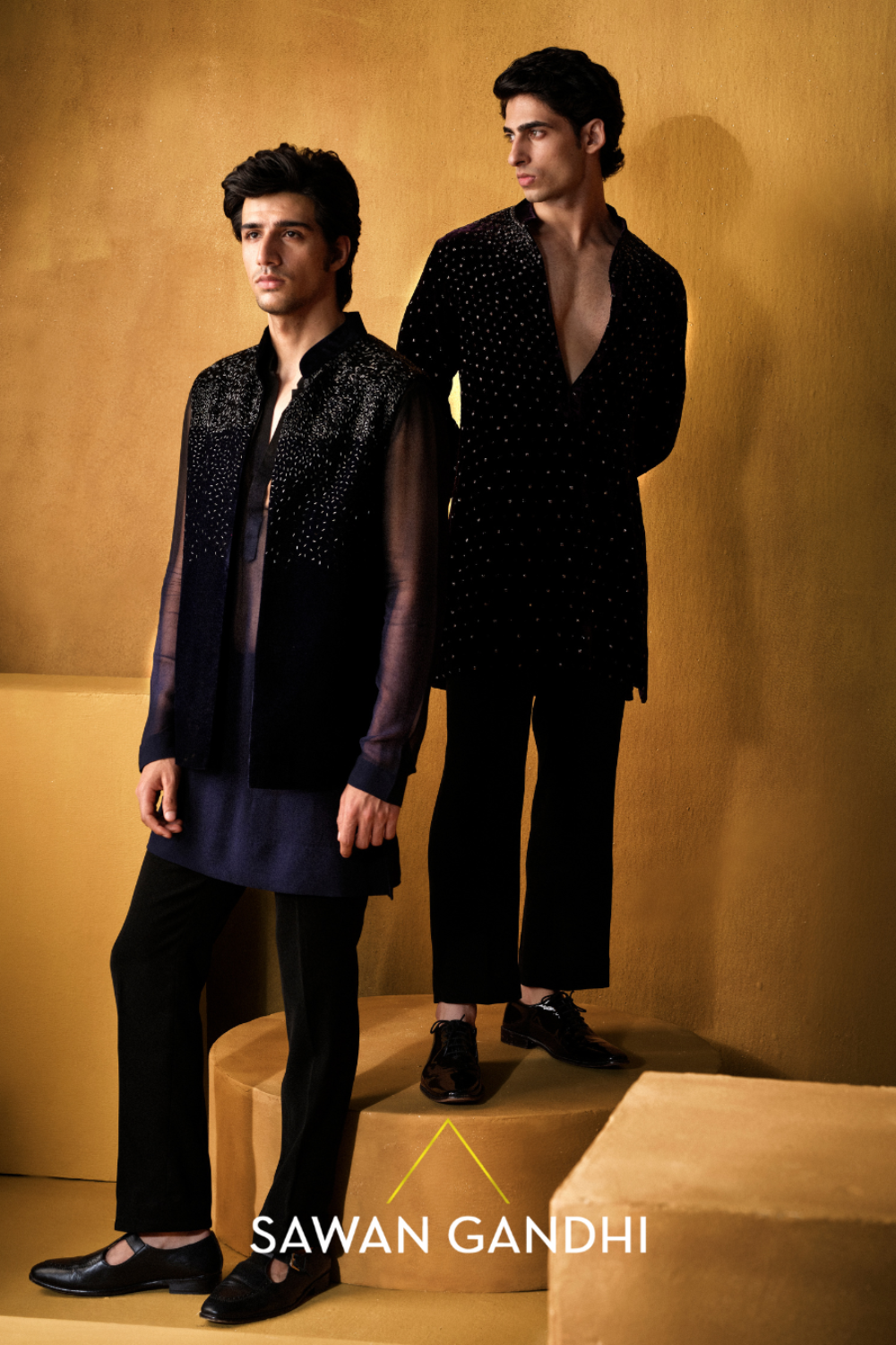 NAVY BLUE VELVET NEHRU