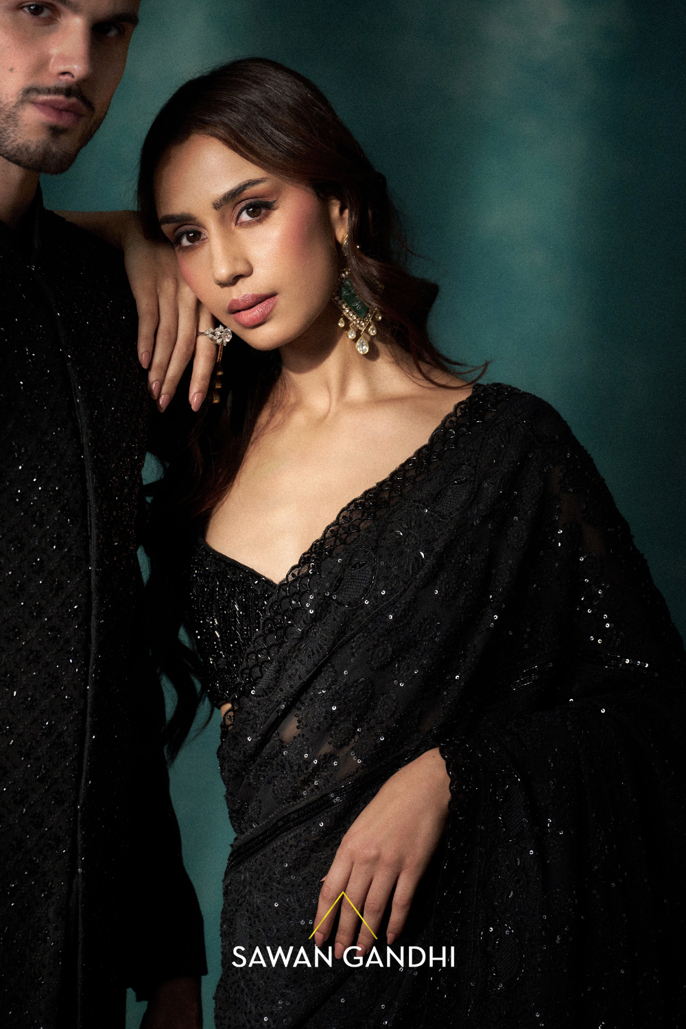 Black chikankari saree