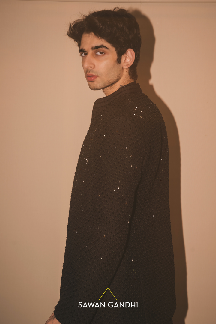 Neel dewan in Black self work bandhgala