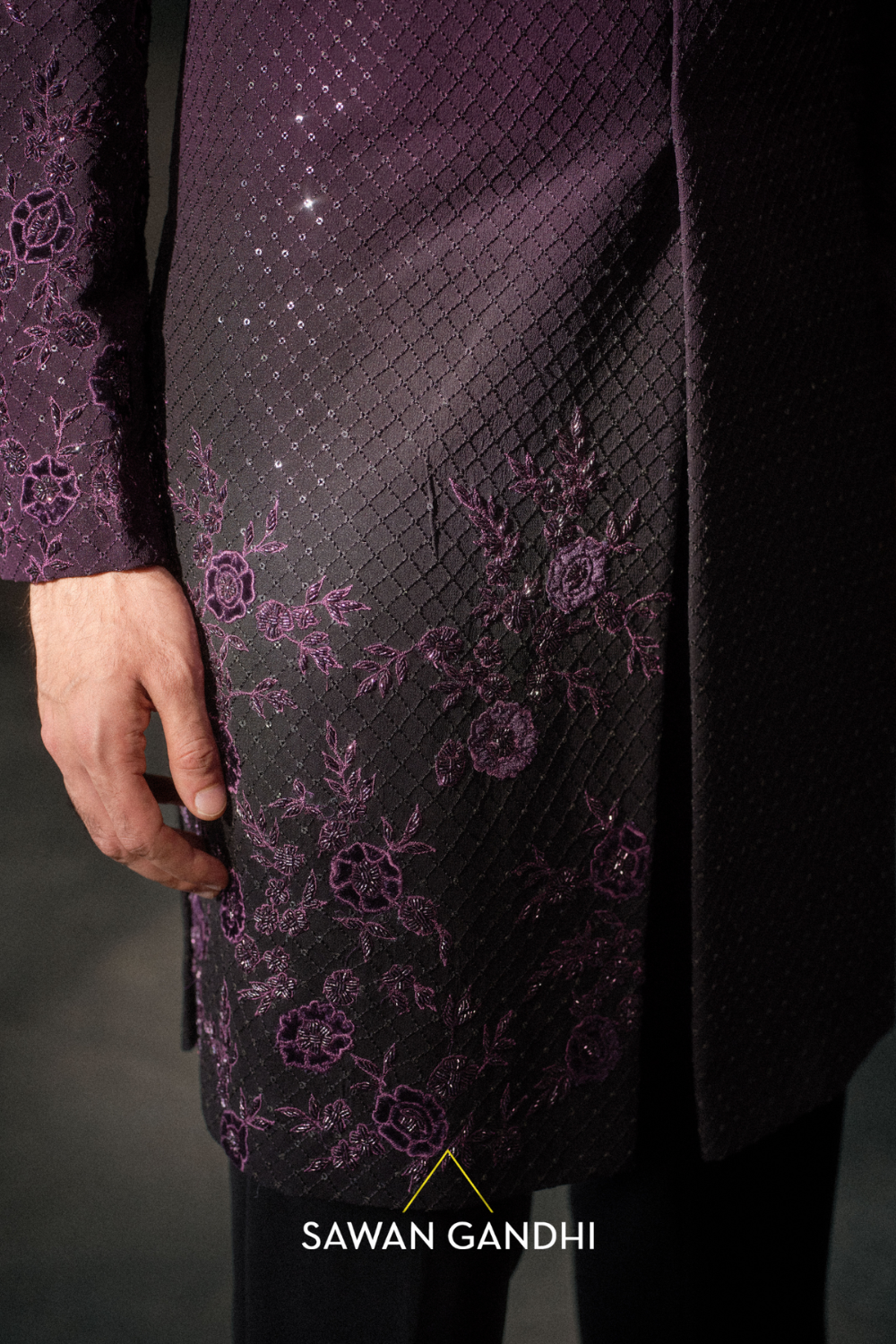 Wine Applique Work Shewani