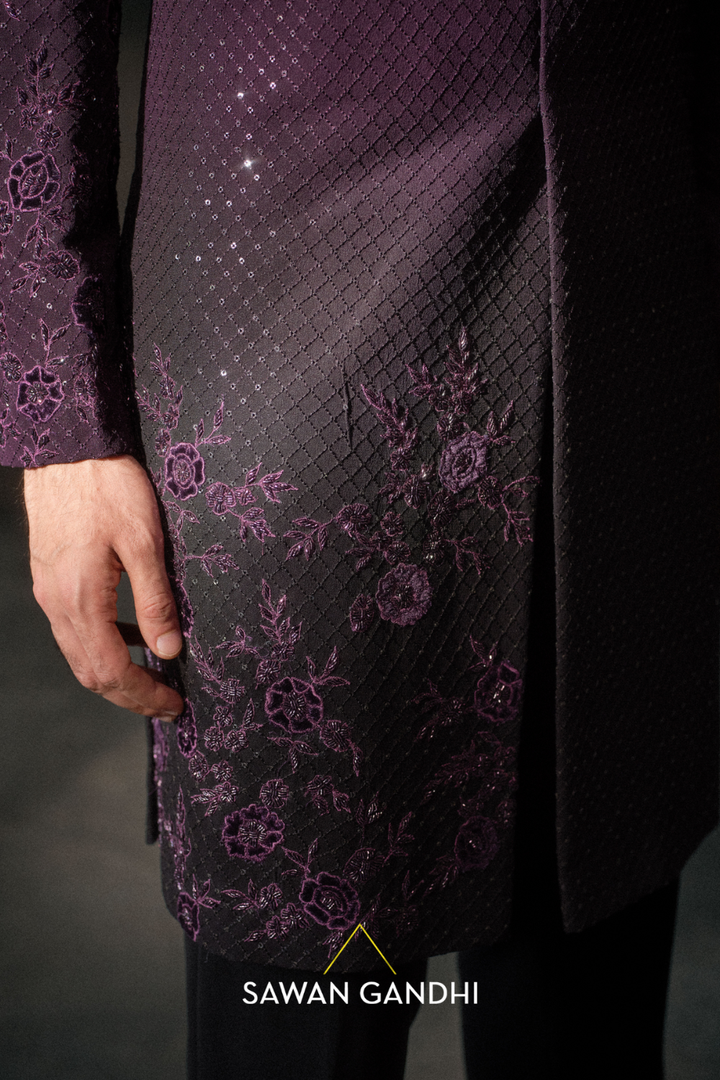 Wine Applique Work Shewani