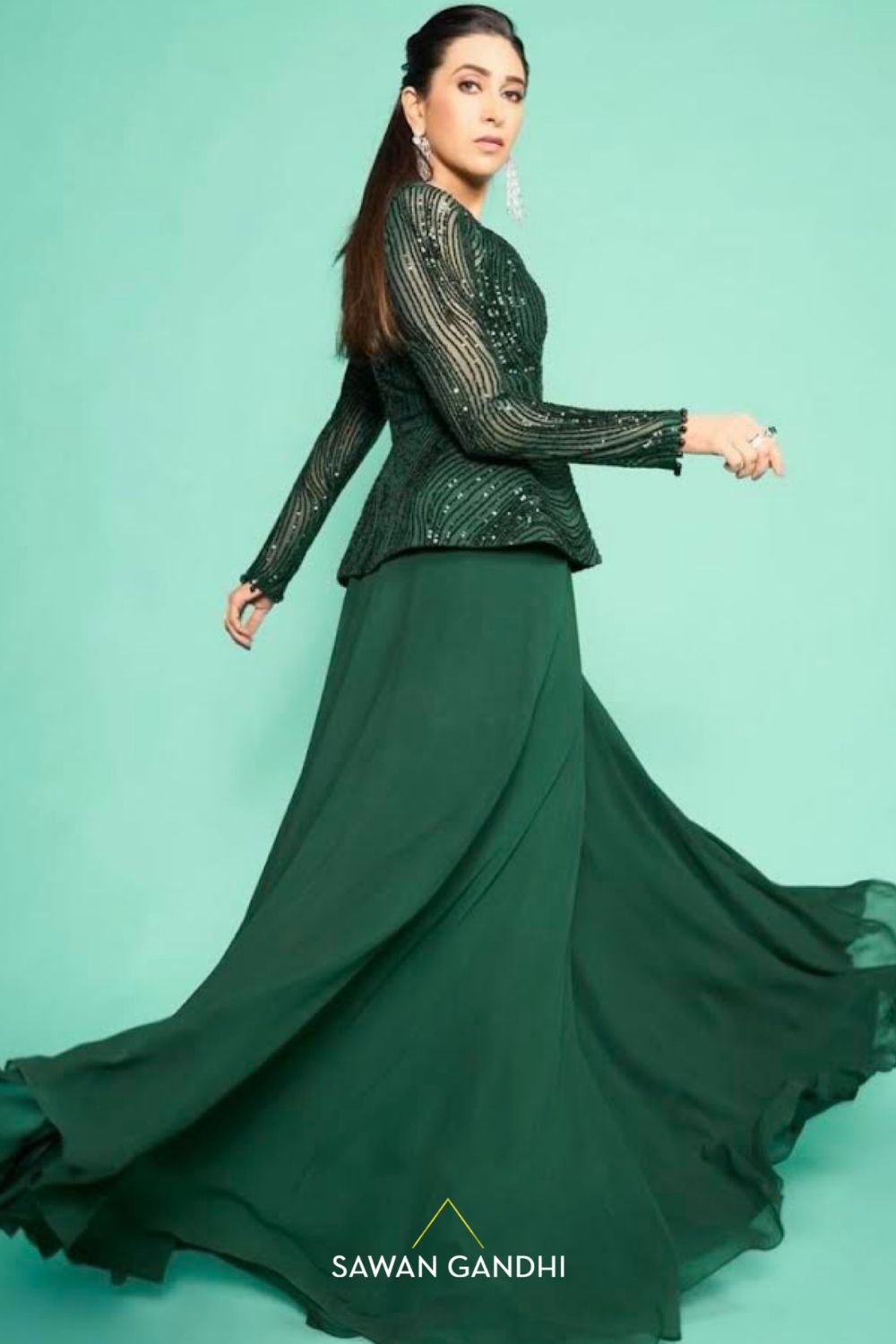 Karisma kapoor in Green sequins peplum
