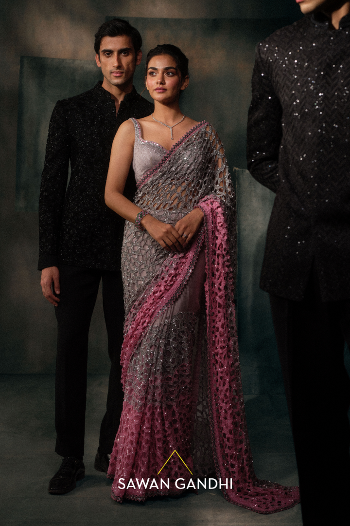 Silver to pink ombre cutwork