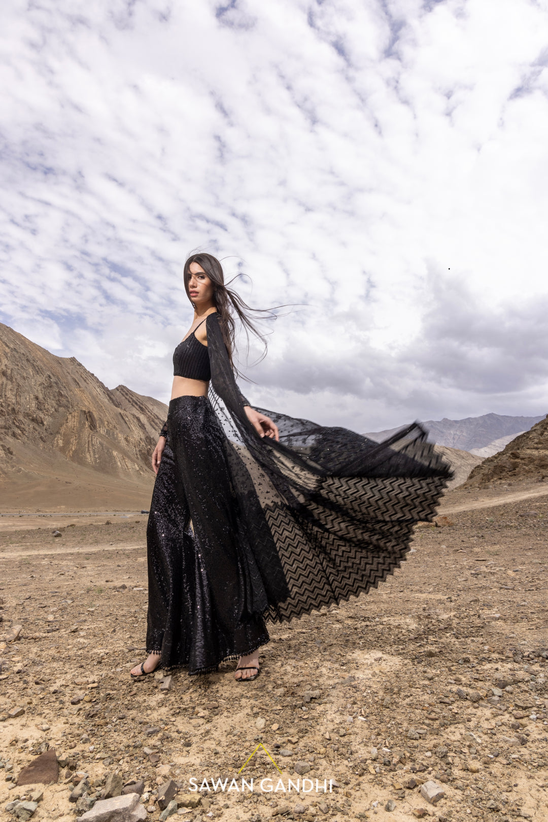 Black cape pants set