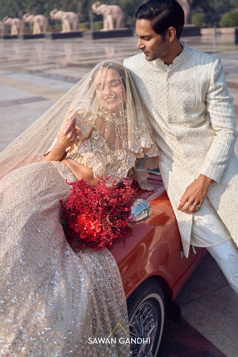 CHIKANKARI SHERWANI WITH VERTICAL LINES