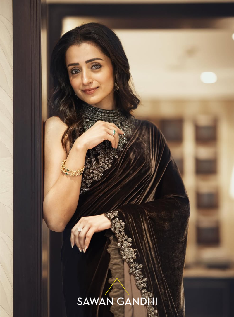 Trisha in coffee velvet saree