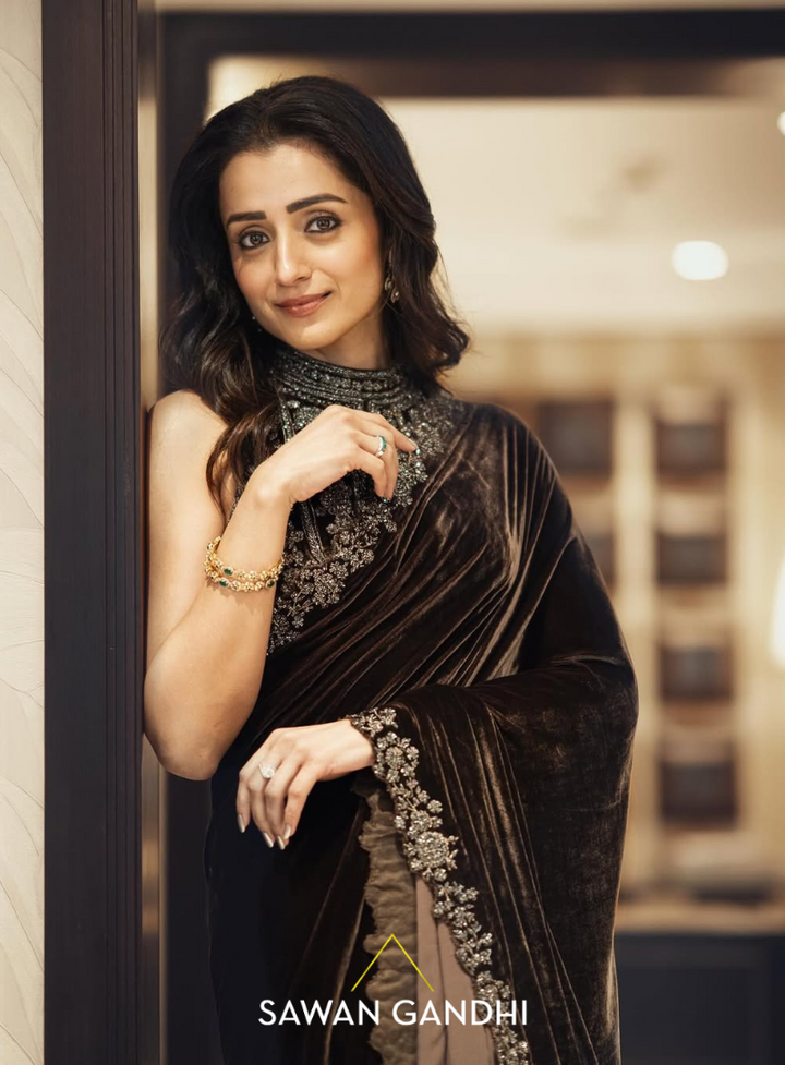 Trisha in coffee velvet saree