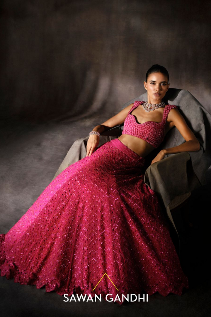 Hot pink cutwork lehenga
