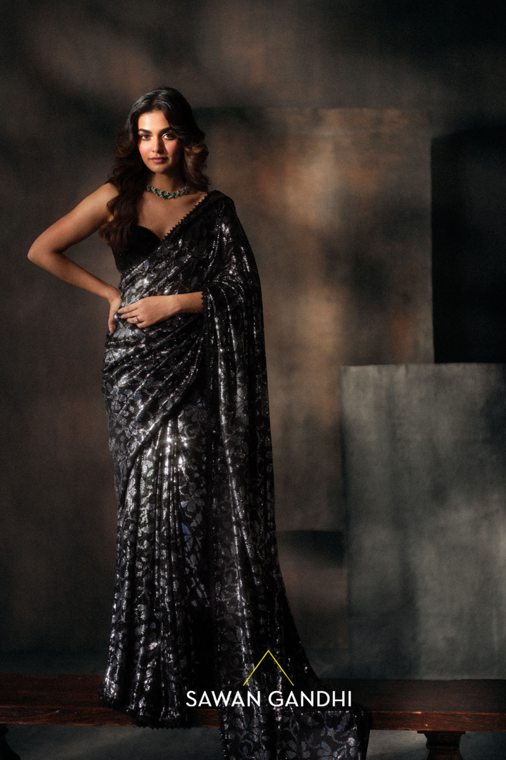 Black sequins saree