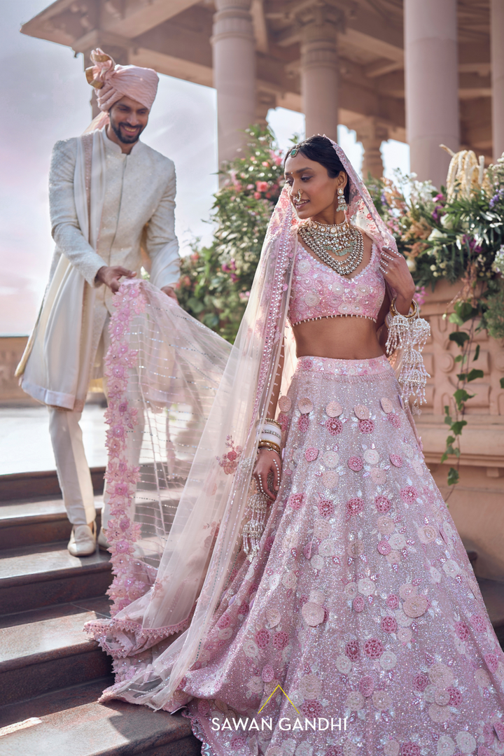 BLOOMY PINK APPLIQUÉ WORK LEHENGA