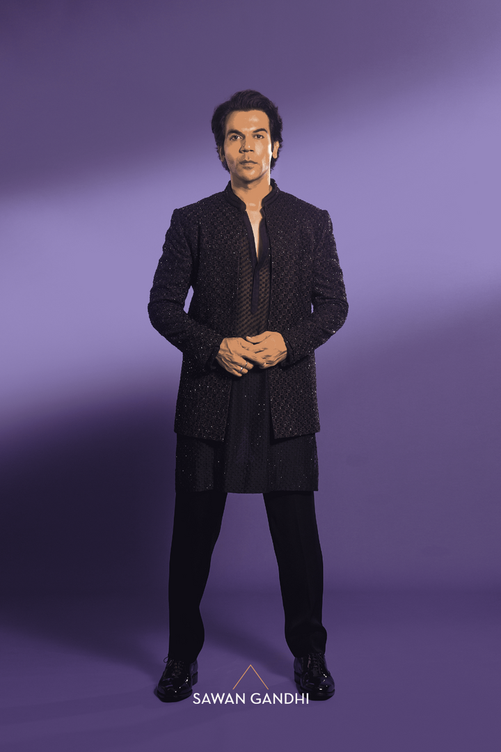 RajKumar Rao in Black bandhgala with swarosvki kurta