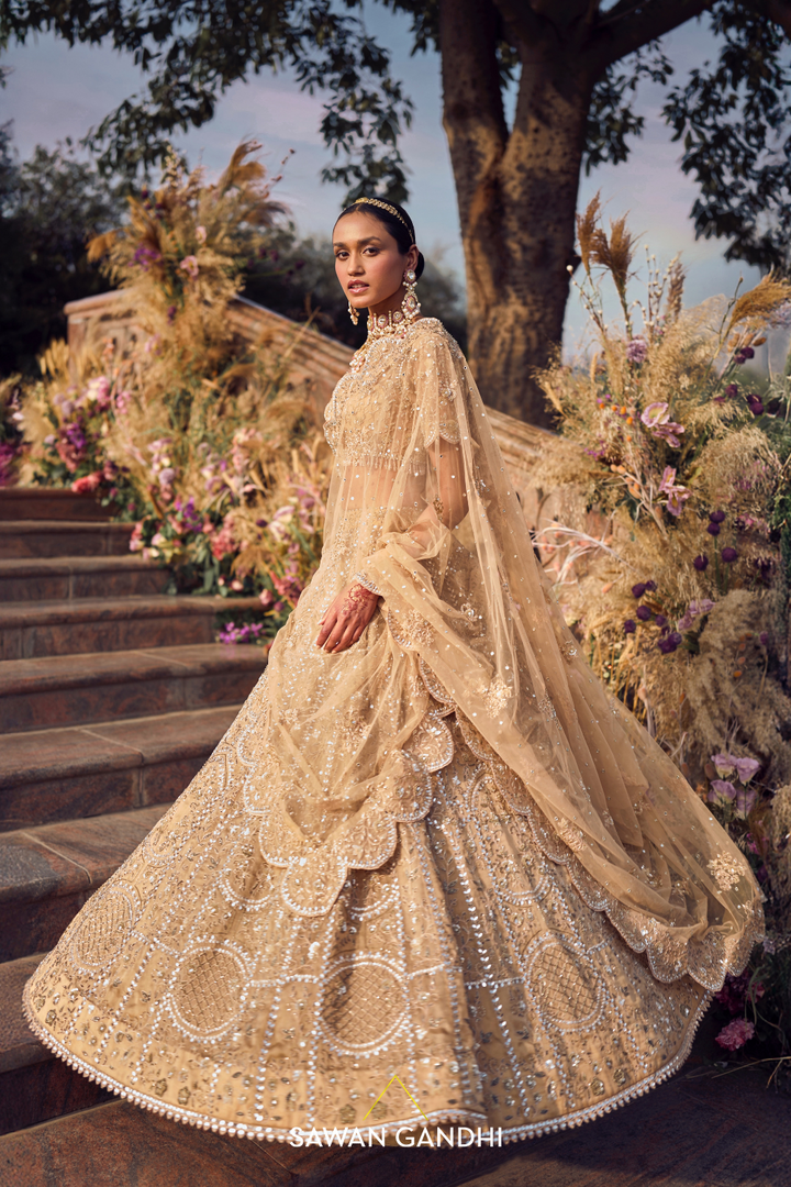 DARK BEIGE FLORAL EMBROIDERED LEHENGA