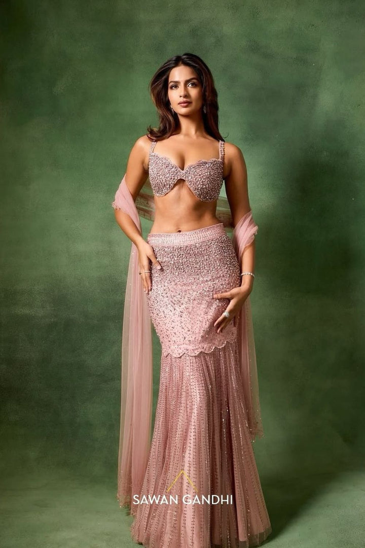 Shruti Chauhan in Rose Pink Fishcut Lehenga