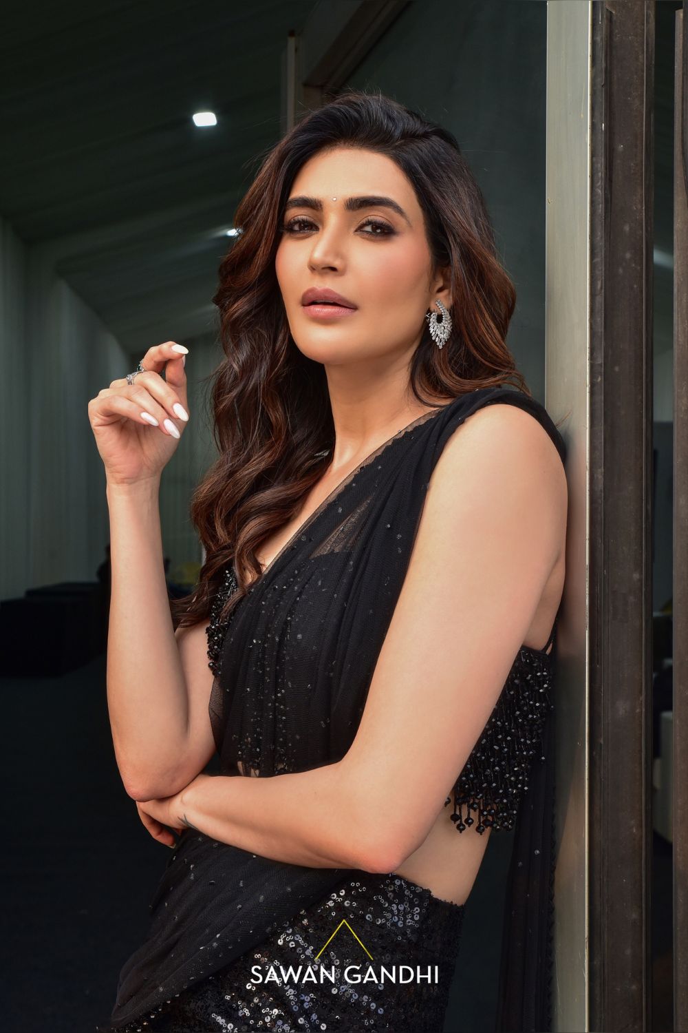 Karishma tanna in Black drape sequins saree