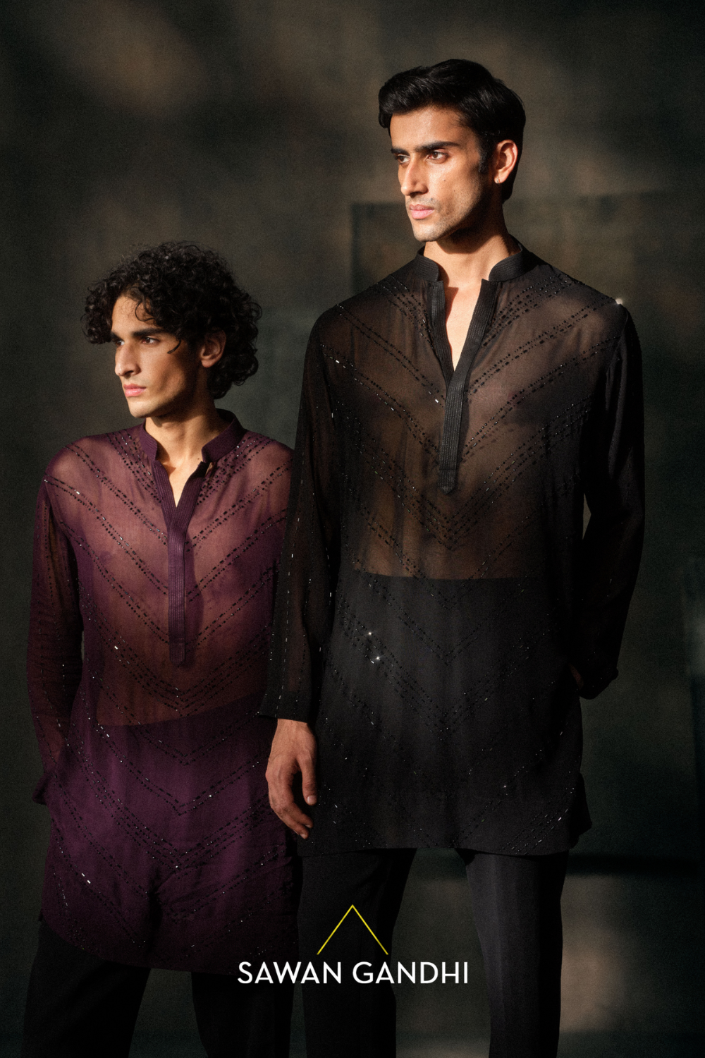 Black V Swarosvki kurta