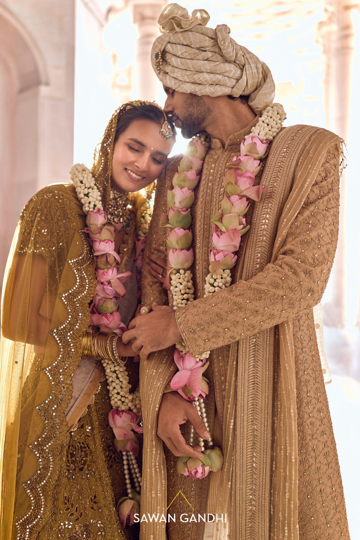 GOLDEN BEIGE LOTUS SHERWANI