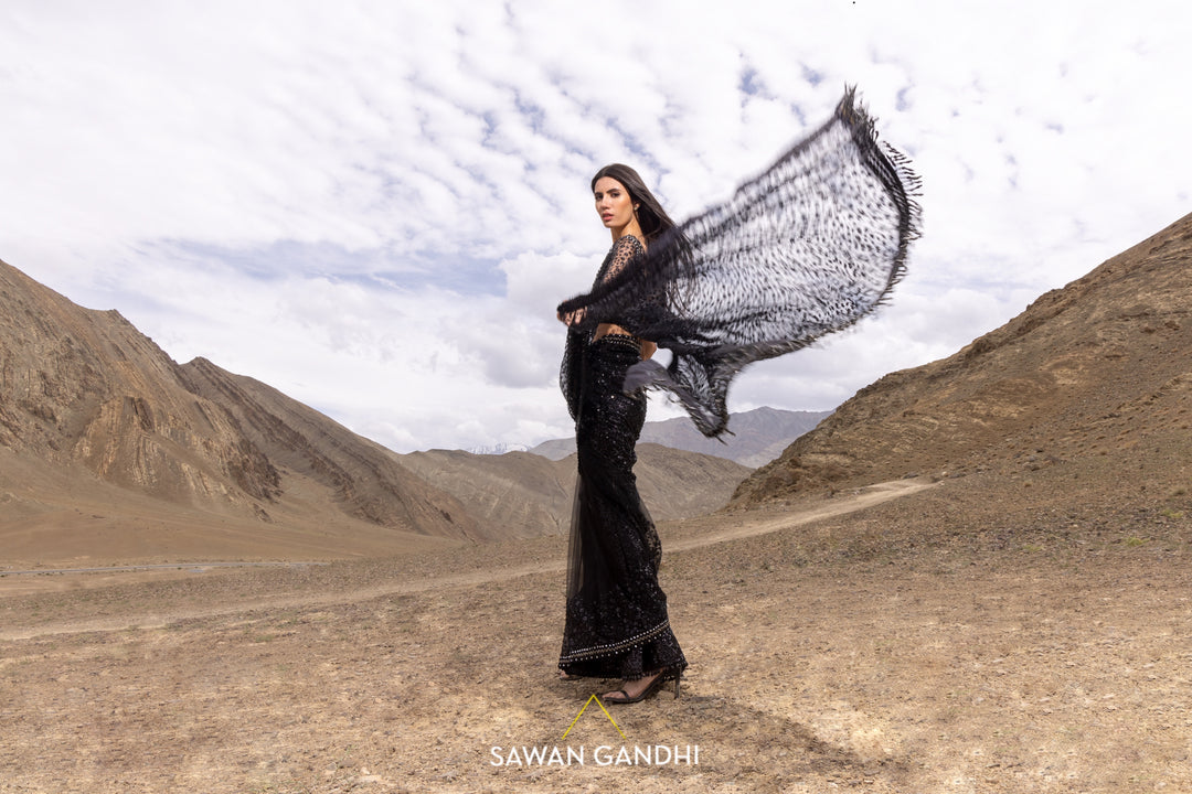Black cutdana sequins saree