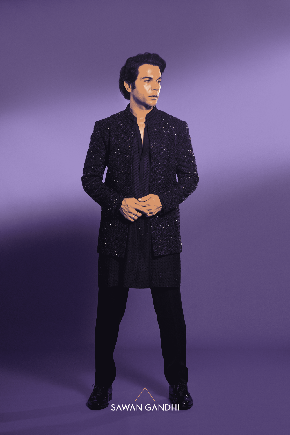 RajKumar Rao in Black bandhgala with swarosvki kurta