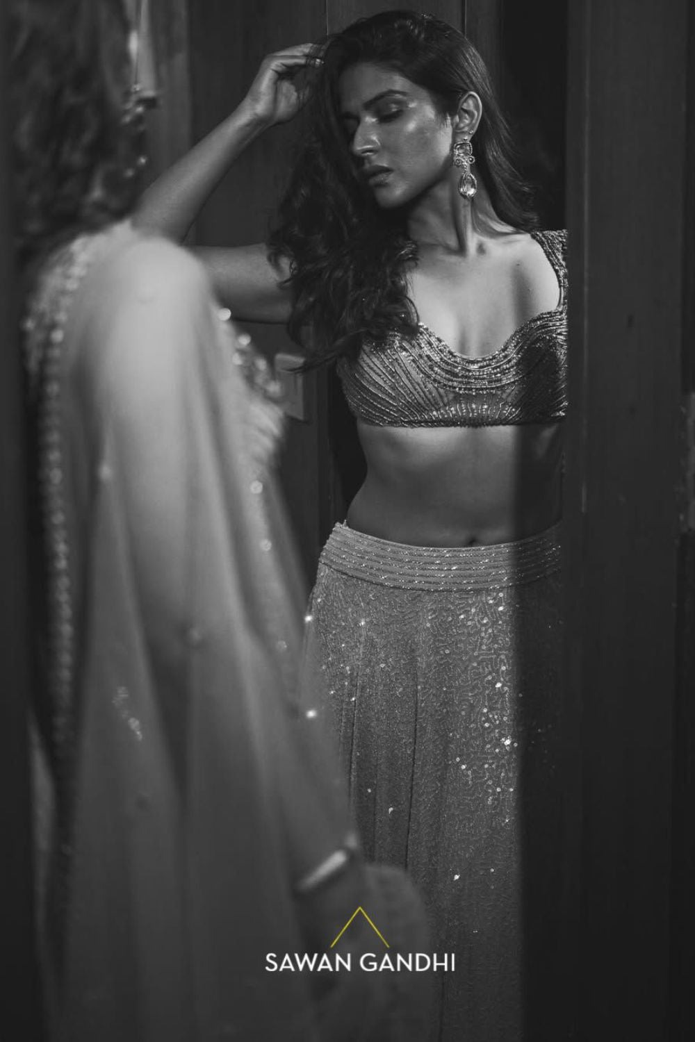 Pranutan Bahl in Grey to pink ombre sequins lehenga