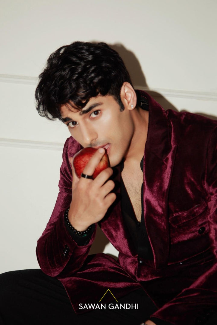 Tushar in Mulberry velvet jacket