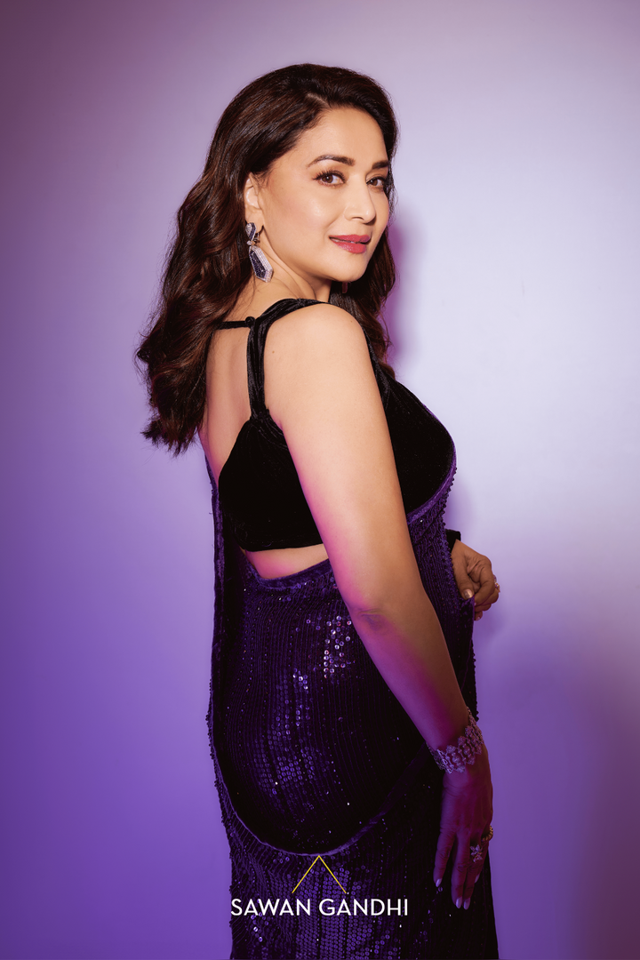 Madhuri Dixit in Royal purple to black ombré saree