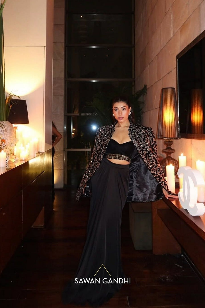 Upalina Gupta in Black Jacket and dhoti set