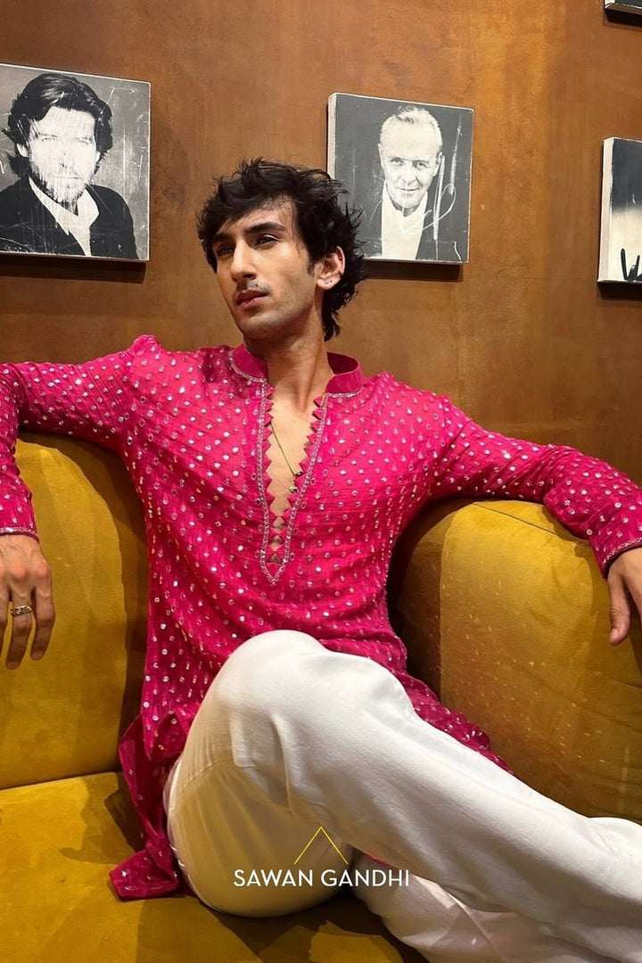 Moses Koul in Hot Pink Patra Work Kurta
